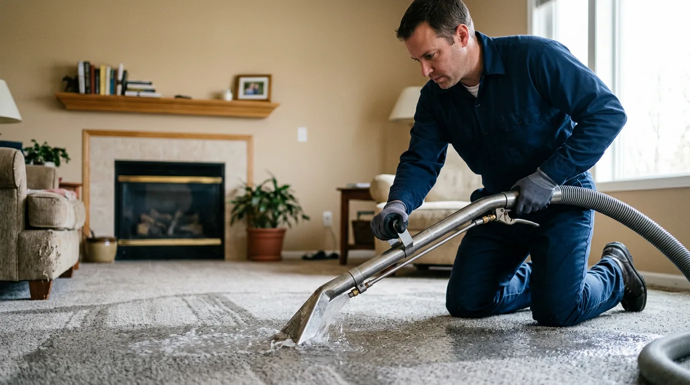 Water damage restoration technician working near Belview, MN